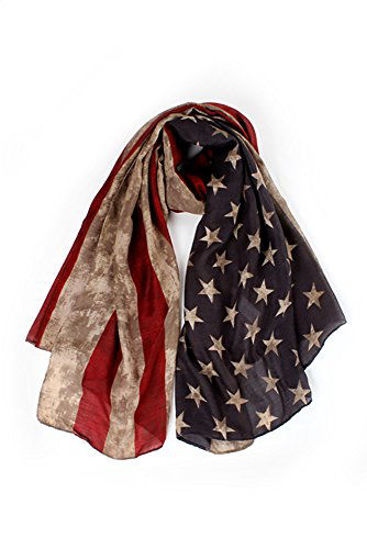 Picture of LRRH Vintage American Flag Scarf,Unisex Fashion Premium Patriotic,Red,Khaki and Blue American Flag Infinity Shawl Scarf (Khaki)