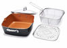 Picture of Gotham Steel - 6 Quart XL Nonstick Copper Deep Square All in One 6 Qt Casserole Chefs Pan & Stock Pot- 4 Piece Set, Includes Frying Basket and Steamer Tray, Dishwasher Safe