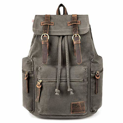 Picture of Canvas Backpack, P.KU.VDSL-AUGUR Series Vintage Canvas Backpack, Hiking Daypacks, Computers Laptop Backpacks, Unisex Casual Rucksack Satchel Bookbag, Mountaineering Bag for Men