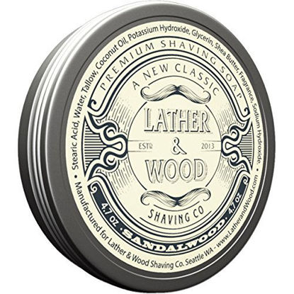 Picture of Lather & Wood Shaving Soap - Sandalwood - Simply The Best Luxury Shaving Cream - Tallow - Dense Lather with Fantastic Scent for The Worlds Best Wet Shaving Routine. 4.6 oz (Sandelwood)