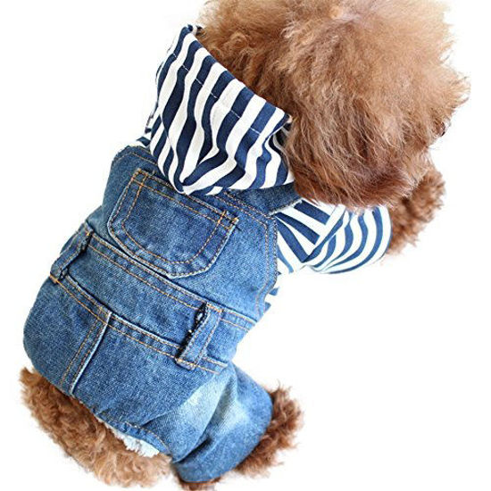 Picture of SILD Dog Denim Jumpsuit Jeans Hoodies Blue Coat Medium Small Dogs Classic Jacket Puppy Cool Vintage Washed Vests