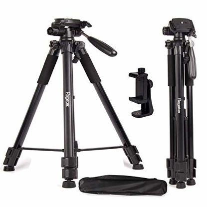 Picture of Regetek Travel Camera Tripod (Aluminum 63" Adjustable Camera Stand with Flexible Head) -Portable Tripod for Canon Nikon Sony DV DSLR Camera Camcorder Gopro Action Cam/iPhone & Carry Bag & Phone Mount