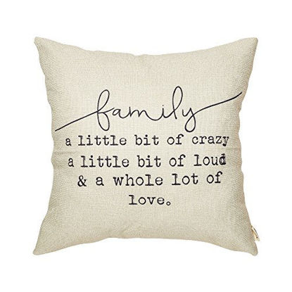 Picture of Fjfz Family a Little Bit of Crazy a Little Bit of Loud and a Whole lot of Love Rustic Decoration Farmhouse Décor Cotton Linen Home Decorative Throw Pillow Case Cushion Cover for Sofa Couch, 18" x 18"