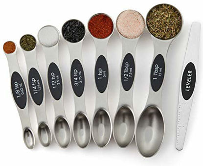 Picture of Spring Chef Magnetic Measuring Spoons Set, Dual Sided, Stainless Steel, Fits in Spice Jars, Set of 8