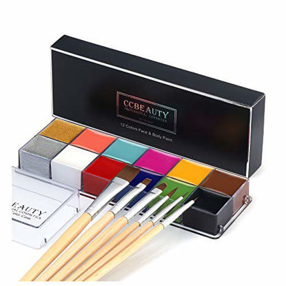 Picture of CCbeauty Professional Face Paint Oil 12 Colors Halloween Body Art Party Fancy Make Up with 6 Wooden Brushes,Deep