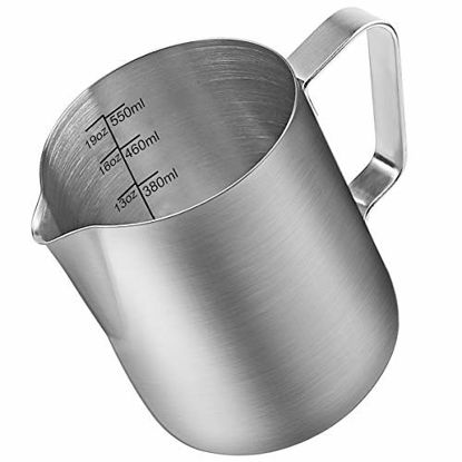 Picture of Milk Frothing Pitcher, ENLOY Stainless Steel Creamer Frothing Pitcher, Perfect for Espresso Machines, Milk Frothers, Latte Art 20 oz (600 ml)