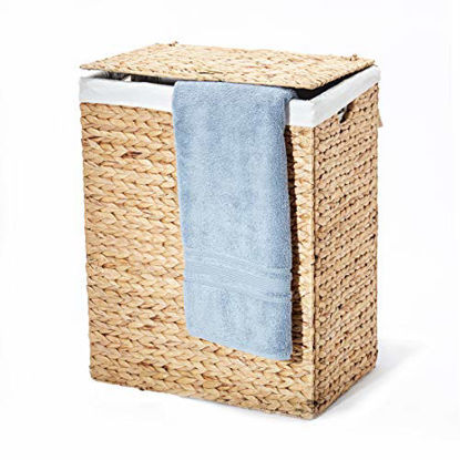 Picture of Seville Classics Handwoven Lidded Removable Washable Canvas Liner Portable Laundry Hamper Bin, Rectangular, Water Hyacinth