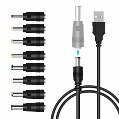 Picture of LANMU USB to DC Power Cable,8 in 1 Universal 5V DC Jack Charging Cable Power Cord with 8 Interchangeable Plugs Connectors Adapter Compatible with Router,Mini Fan,Speaker and More Devices