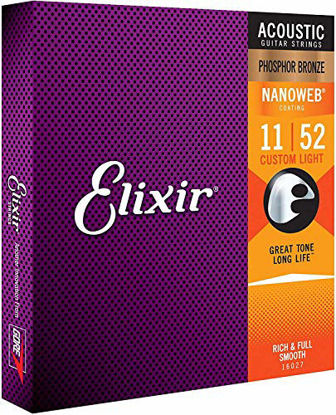 Picture of Elixir Strings Phosphor Bronze Acoustic Guitar Strings w NANOWEB Coating, Custom Light (.011-.052)