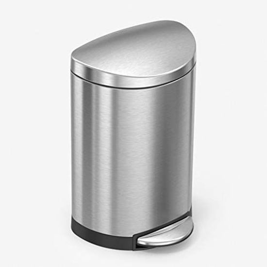 Picture of simplehuman 6 Liter / 1.6 Gallon Semi-Round Bathroom Step Trash Can, Brushed Stainless Steel