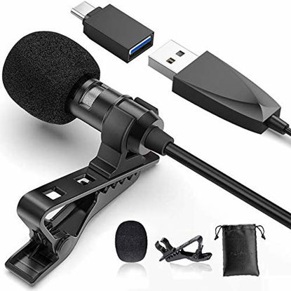 Picture of USB Lavalier Lapel Microphone for Video Recording Podcasting Streaming, USB C Clip-on Computer Microphones, Plug & Play Omnidirectional Condenser Lav Mic for Android Phone PC Laptop Mac MacBook PS4