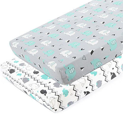 Picture of Pack n Play Stretchy Fitted Pack n Play Playard Sheet Set-Brolex 2 Pack Portable Mini Crib Sheets,Convertible Playard Mattress Cover,Ultra Soft MaterialElephant & Whale