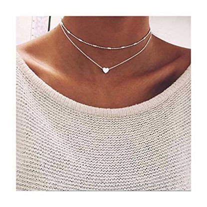 Picture of LittleB Simple Double-deck Choker Heart Pendant Necklace for women and girls. (Silver)