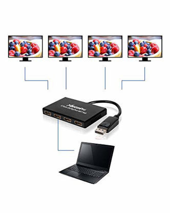 Picture of XtremPro 4 Port DisplayPort 1.2 to DisplayPort Multi Stream Transport MST Hub 1x4, 1 Input 4 Output DisplayPort Splitter, Up to 21.6 Gbps for Windows PCs - Black (61071)