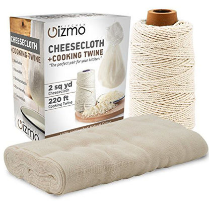 Picture of Kitchen Gizmo 2 Sq. Yards Cheesecloth with Cooking Twine Set - Unbleached Cotton Fine Mesh Weave Cheesecloth; 220 ft, Non-toxic, Natural, Dye-free Cooking Twine