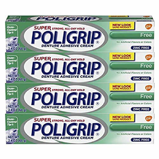 Picture of Super Poligrip Original Formula Zinc Free Denture and Partials Adhesive Cream, 2.4 ounce (Pack of 4)