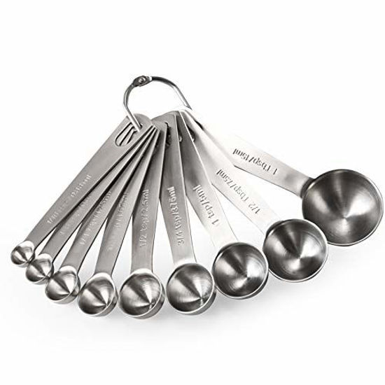 Picture of Measuring Spoons: U-Taste 18/8 Stainless Steel Measuring Spoons Set of 9 Piece: 1/16 tsp, 1/8 tsp, 1/4 tsp, 1/3 tsp, 1/2 tsp, 3/4 tsp, 1 tsp, 1/2 tbsp & 1 tbsp Dry and Liquid Ingredients