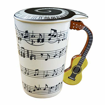 Picture of Mug Cup With Guitar Handle And Art Musical Notes Holds 13.5 Oz, Tea Coffee Milk Ceramic Mug Gift For Music Lover