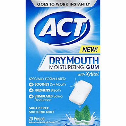 Picture of ACT Dry Mouth Moisturizing Gum, Soothing Mint, Sugar Free, 20 Count (Pack of 3)