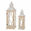 Picture of Glitzhome Farmhouse Wood Metal Lanterns Decorative Hanging Candle Lanterns White Set of 2 (No Glass)