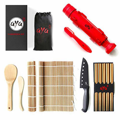 Picture of Sushi Making Kit - Original AYA Bazooka Kit - Sushi Knife - Video Tutorials - Sushi Maker - 2 Bamboo Mats - Paddle Spreader - 5 x Chopsticks