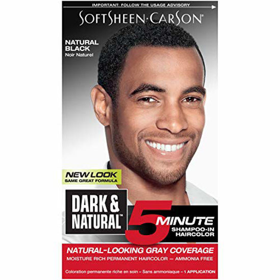 Picture of Softsheen-Carson Dark & Natural Hair Color for Men 5 Minutes, Natural Looking Gray Coverage for Up To 6 Weeks, Shampoo-in Permanent Hair Dye, Jet Black, Ammonia Free, Natural Black