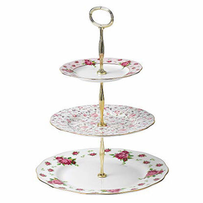 Picture of Royal Albert New Country Roses 3-Tier Cake Stand, Mostly White with Multicolored Floral Print