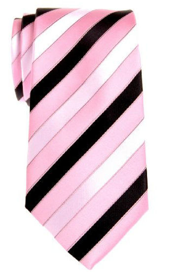 Picture of Retreez Three-Colour Stripe Woven Microfiber Men's Tie Necktie - Pink and Black