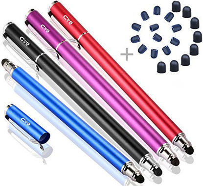 Picture of Bargains Depot (4Pcs) [New Upgraded] 2-in-1 Universal Capacitive Stylus/styli 5.5"L with 20 Pcs Replacement Rubber Tips - (Black/Blue/Purple/Red)