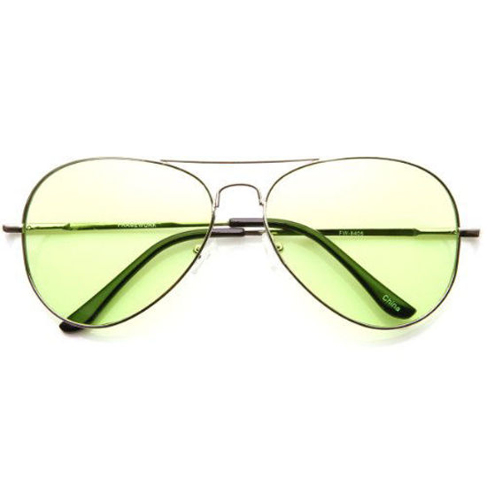 Picture of Colorful Premium Silver Metal Aviator Glasses with Color Lens Sunglasses (Green)