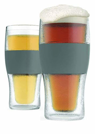 Picture of Host Freeze Beer Freezer Gel Chiller Double Wall Plastic Frozen Pint Glass, Set of 2, 16 oz, Grey 2-Pack