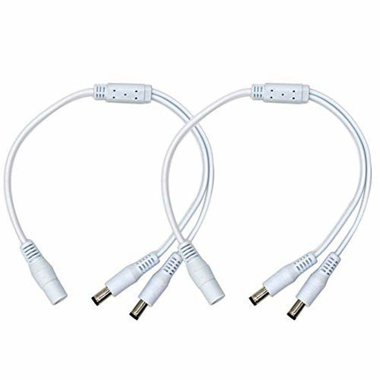 Picture of 2Pack White 1 Male to 2 Female Way DC Power Splitter Cable Barrel Plug 5.5x2.1mm for CCTV Cameras LED Light Strip and more