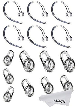 Picture of ALXCD Earbud Gel & Ear Hook for Plantronics, ALXCD 9 Pcs (Small/Medium/Large) Clear Replacement Eargel & 6 Pcs Clear Ear Hook, Fit for Plantronics M155 M165 M1100 M100 M55 M28 M25 Voyager Edge (6+9)