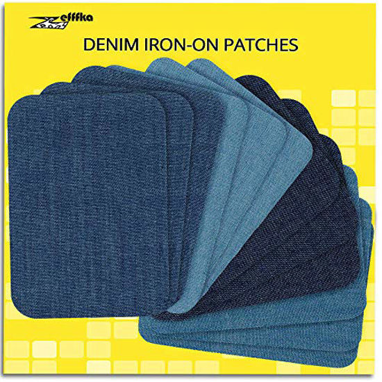Premium Reusable Quality Denim Iron-on Jean Patches Inside&Outside  Strongest Glue Assorted Shades of Blue Repair Decorating Kit