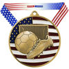 Picture of Decade Awards Soccer Patriotic Medal, Gold - 2.75 Inch Wide Futbol First Place Medallion with Stars and Stripes American Flag V Neck Ribbon