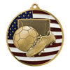 Picture of Decade Awards Soccer Patriotic Medal, Gold - 2.75 Inch Wide Futbol First Place Medallion with Stars and Stripes American Flag V Neck Ribbon