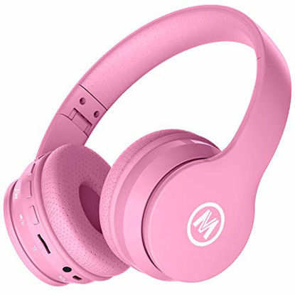 Picture of Mokata Volume Limited 85dB Kids Headphone Bluetooth Wireless Over Ear Foldable Stereo Sound Noise Protection Headset with AUX 3.5mm Cord Microphone for Boys Girls Toddler Cellphone Pad TV Pink