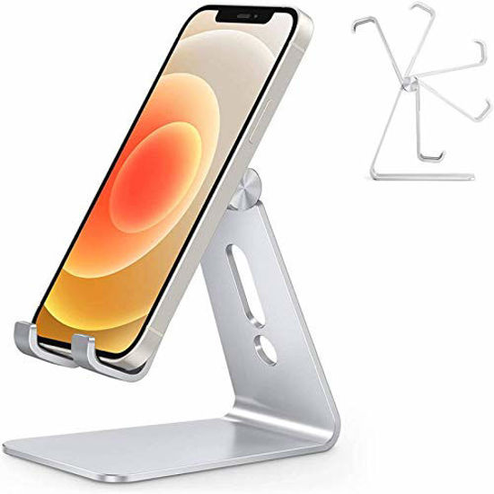 Picture of Adjustable Cell Phone Stand, OMOTON C2 Aluminum Desktop Phone Holder Dock Compatible with iPhone 11 Pro Max Xs XR 8 Plus 7 6, Samsung Galaxy, Google Pixel, Android Phones, Silver