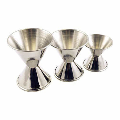 Picture of Set of 3 Stainless Steel Double Jiggers 1 & 2 oz, 3/4 & 1 1/2 oz, 1/2 & 1 Oz Bar Jiggers, Cocktail Measuring Liquor Jiggers Pony, Bar Accessories