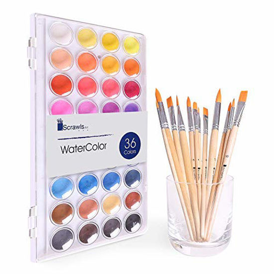 designers den Water Colour Cakes 28 Shades + Painting Brush Round Set of 7  : Amazon.in: Home & Kitchen
