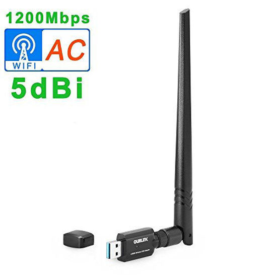 Picture of OURLiNK 1200Mbps 802.11ac Dual Band (5.8GHz/867Mbps+2.4GHz/300Mbps) Wireless Network Adapter USB Wi-Fi Dongle Adapter with 5dBi Antenna Support Win Vista,Win 7,Win 8.1, Win 10,Mac OS X