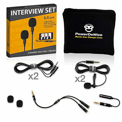 Picture of Professional Grade 2 Lavalier Lapel Microphones Set for Dual Interview - Dual Lavalier Microphone - 2 Lavalier Microphone Set - Perfect as Blogging Vlogging Interview Microphone for iPhone 6, 7, 8, X