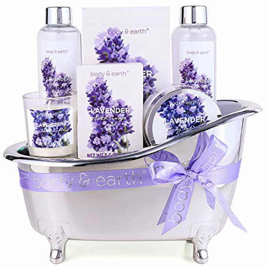 Picture of Spa Gifts for Women,Body & Earth Lavender Scented , Gifts Set for Women ,7 Pcs Spa Gift with Shower Gel, Bubble Bath, Bath Salts ,Body Lotion, Scented Candle, Best Gift for Her