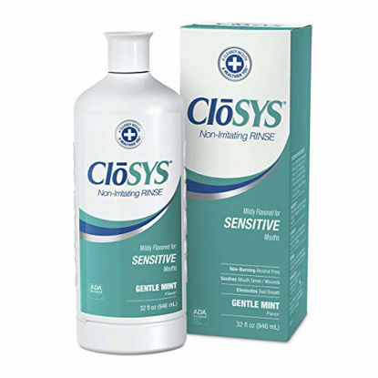 Picture of CloSYS Sensitive Antimicrobial Mouthwash, 32 Ounce, Gentle Mint, Alcohol Free, Dye Free, pH Balanced, Helps Soothe Mouth Sensitivity, Kills Germs That Cause Bad Breath