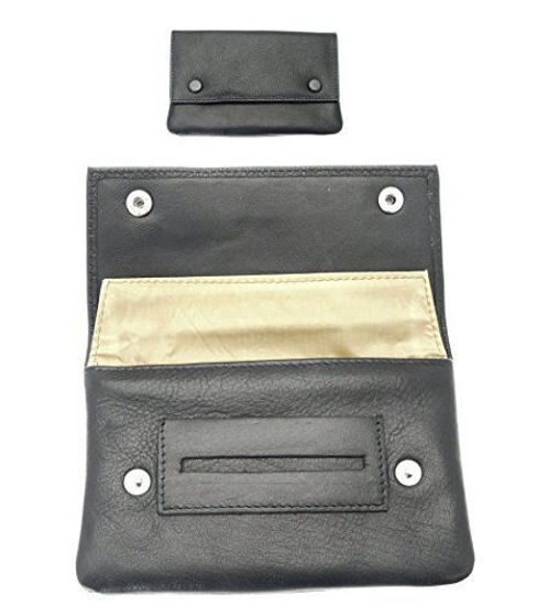 Picture of Premium Soft Black Leather Cigarette Rolling Tobacco Pouch Case Organiser