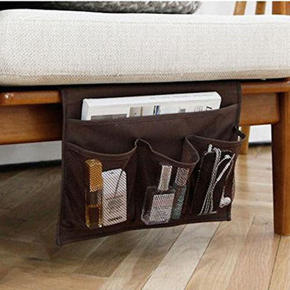 Picture of HAKACC Bedside Caddy/Bedside Storage Organizer,Remote Control Holder Armchair Organizer Couch Caddy Sofa Armrest Bag for Tablet Magazine Phone Remotes, Brown