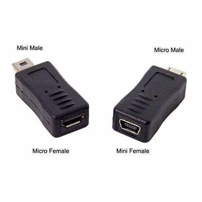 Picture of CY 2pcs Mini USB Male to Micro USB 5pin Female & Mini Female to Micro Male Extension Adapter Black
