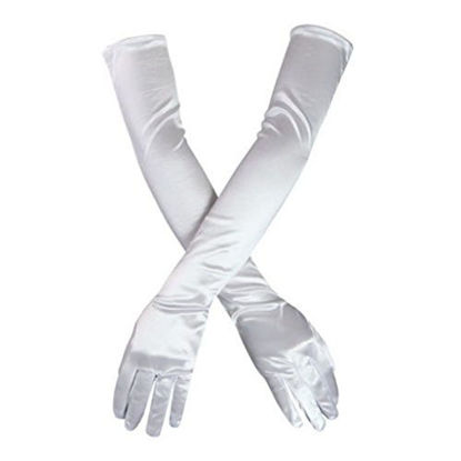 Picture of DreamHigh Women's Party Wedding 21" Long Satin Finger Gloves White