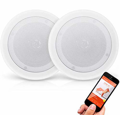 Picture of Pyle Pair 8 Bluetooth Flush Mount In-wall In-ceiling 2-Way Universal Home Speaker System Spring Loaded Quick Connections Polypropylene Cone Polymer Tweeter Stereo Sound 250 Watts (PDICBT852RD)