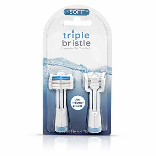 Picture of Triple Bristle Replacement Brush Head Refills | Innovative 3 Head Design | Compatible with Triple Bristle Brand Sonic Toothbrush | Color Changing Indicator Bristles | 2 Pack (Blue)